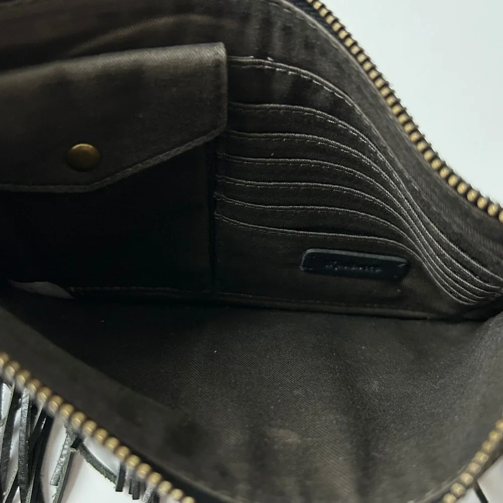 Madewell Black Leather Fringe Wristlet Clutch